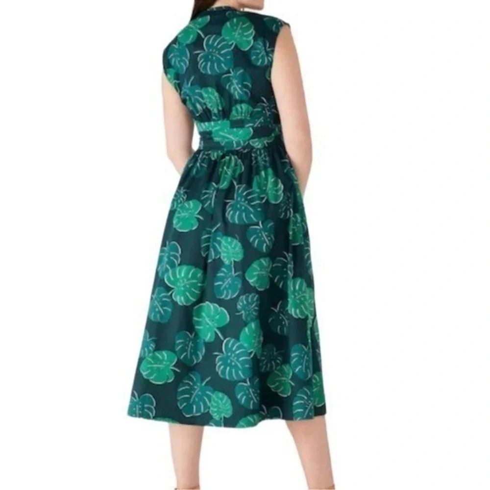 Kate Spade Monstera‎ Leaves Poplin Bow Midi Dress size 14